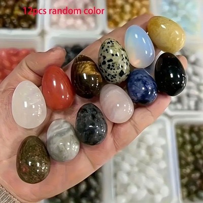 12 Stück Ei Kristall Steine Natur Edelsteine Poliert Kiesel Basteln Aquarium Deko