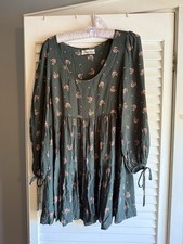 Urban Outfitters Mindy green pink floral tiered babydoll mini dress Med Cottage