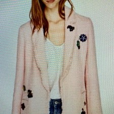 ZARA PINK TWEED BOUCLE BLAZER W/EMBELLISHMENT 2498/723/620 COCKTAIL PARTY SZ M