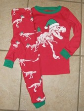 Boy Sz 4 Toddler DINOSAUR Stretchy Cotton Snug Fitting 2 Pc Christmas Pajama Set