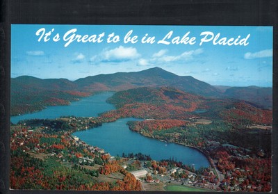 LAKE PLACID, NY * IT'S GREAT TO BE IN LAKE PLACID ~ AERIAL VIEW UNPOSTED CHROME 