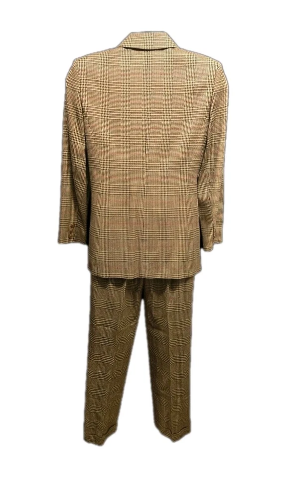 Vintage Doncaster Womans 8 Tan Glen Plaid Pant Suit 100% Silk Classic Academia - Image 3 of 4