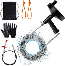 50FT Drain Snake Auger with Drill Adapter, Plumbing Snake Hair Clog Remover