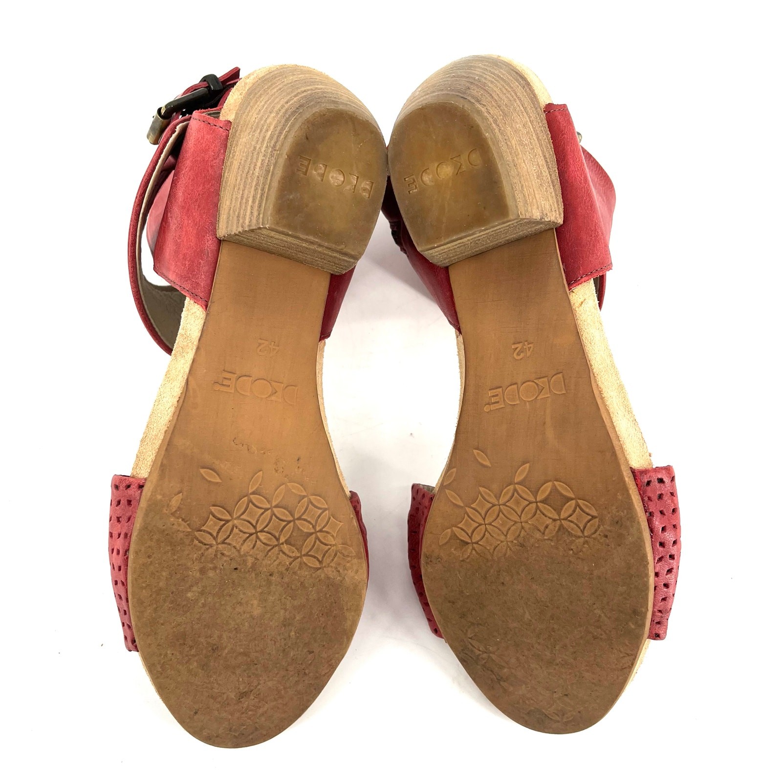 DKODE Red Leather Block Heel Open Toe Sandals EU4… - image 7