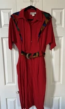 SL Fashions Vintage Party Dress Size 10 Red Belted 1980s