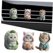 3PCS Cute Cat Car Air Freshener Vent Clips, 2D Flat Acrylic Blue/Pink/Green