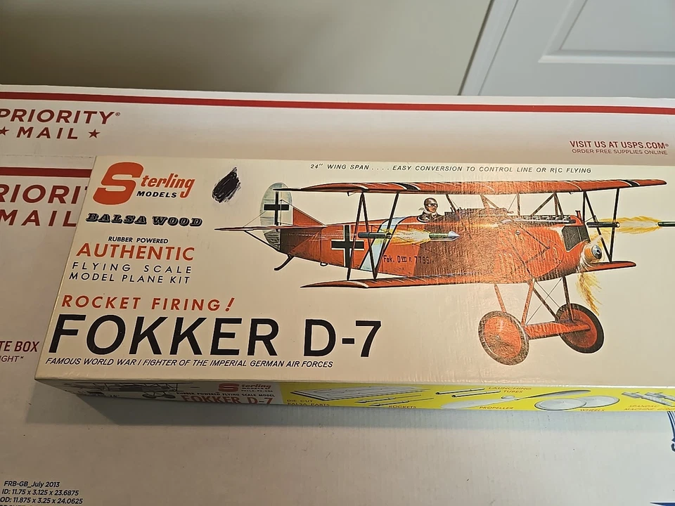 Vintage Airplane Model Kit Sterling FOKKER D-7 in Box Rocket Firing  - Image 2 of 4