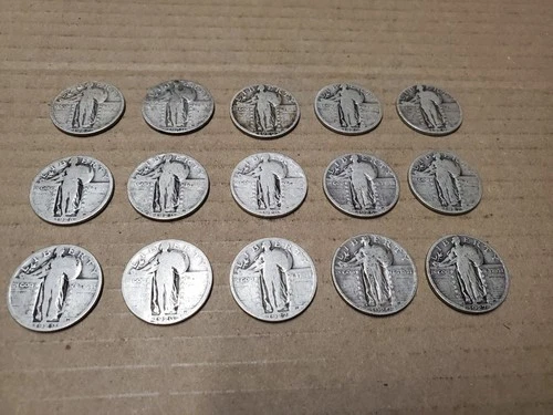 Lot Of 15 90% Silver Standing Liberty Quarters