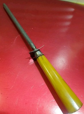 VTG Bakelite Sharpening Honing Steel Yellow Swirl Butterscotch Carving Tool