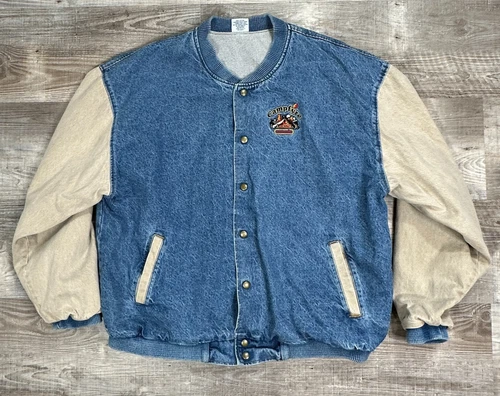 Giubbotto Bomber Uomo Campfyre Taglia XXL LA Loving Snap Up Denim Varsity Jacket