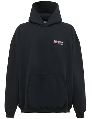 BALENCIAGA Black Distressed Campaign Logo Oversize Hoodie Size XS