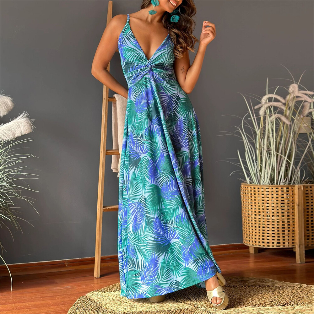 Women Summer Dresses Flowy Maxi Dress Sleeveless Spaghetti Strap Boho  Sundresses | eBay