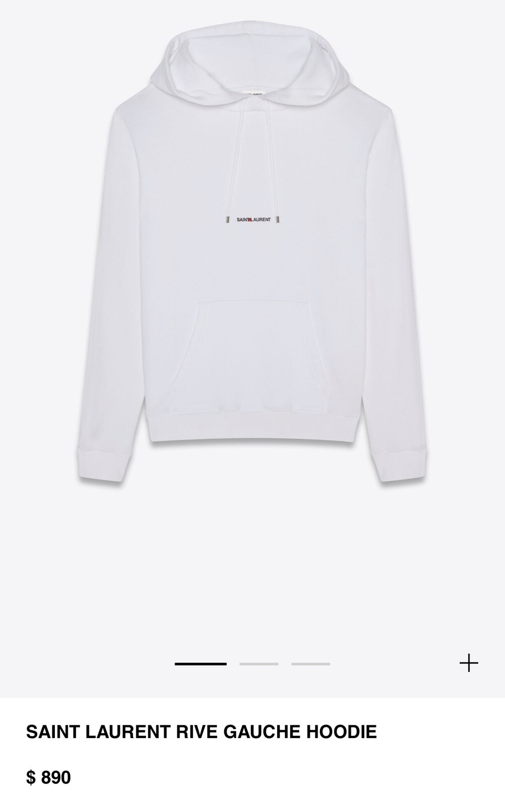 FELPA CON CAPPUCCIO BIANCA SAINT LAURENT RIVE GAUCHE TAGLIA S NUOVA CON ETICHETTE $890