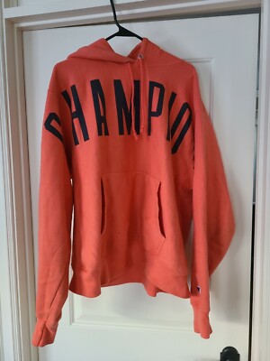 Champion Reverse Weave Spellout Peach Color Hoodie Pullover Size