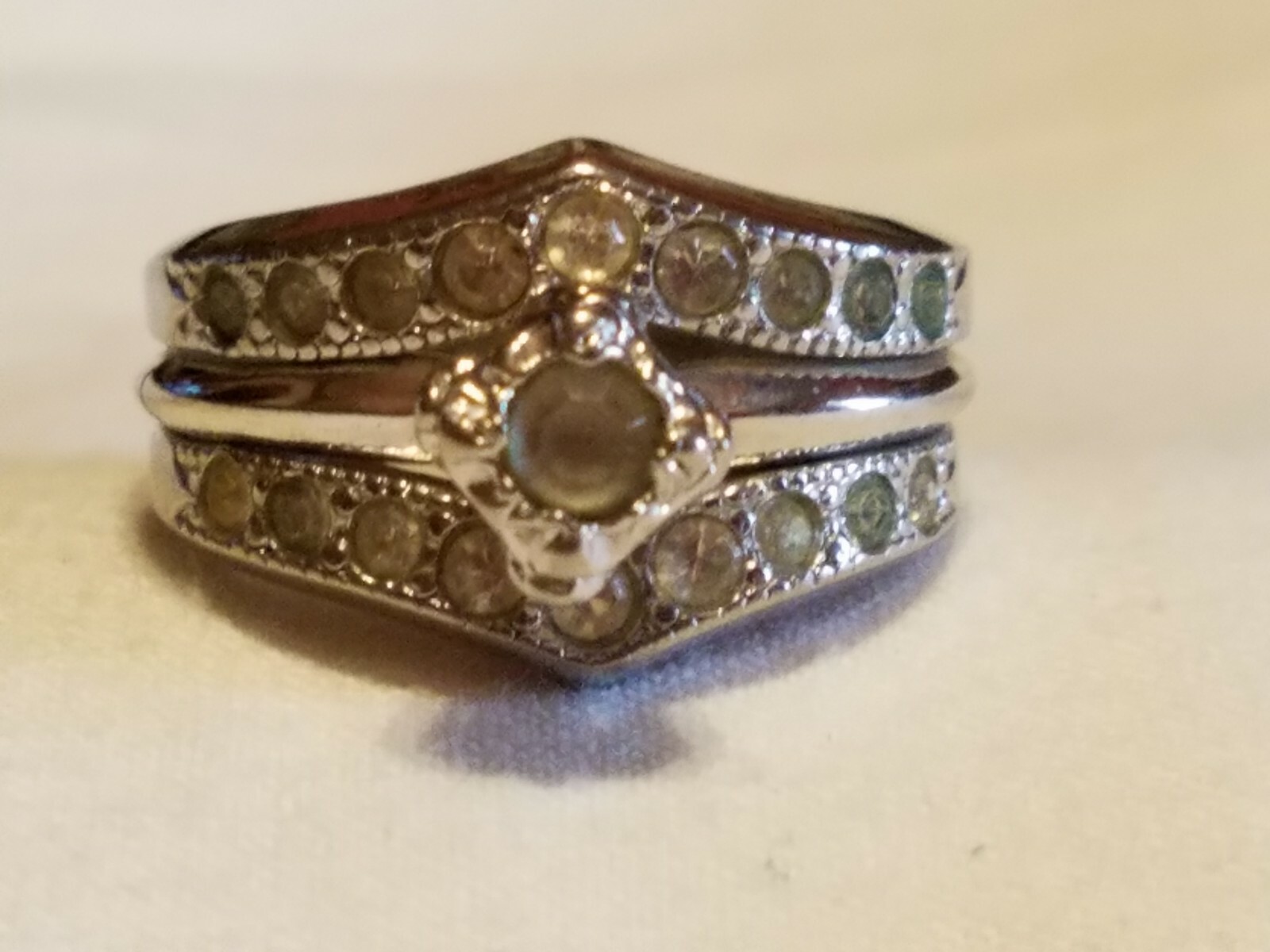 Engagement Ring Wedding Ring Wrap Set w/ simulated Gemstones sz 7.25