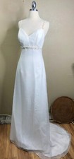 David's Bridal Ivory Summer Wedding Dress Sz 10 Organza A-Line Spaghetti Straps
