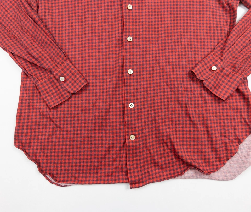 Kiton Shirt Mens 18 / 45 Red Button Down Woven Adult Long Sleeve Check Collared - Image 3 of 4