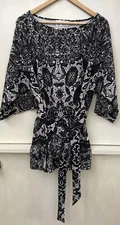 NATORI Alice Through The Looking Glass Kimono Sleeve Belted Tunic Top Size L