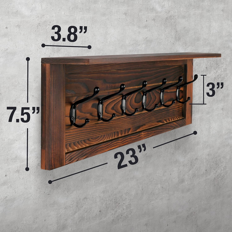 KIBAGA Decorative Coat Rack for Wall Mount Large Hanger with Shelf