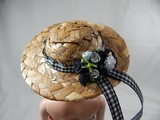 Miniature Straw Hats 3" Mini Straw Hats Fancy Hand Made Z149 Black CLOSING