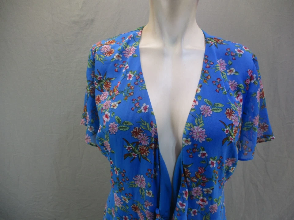 Vestido envolvente midi fluido manga corta floral azul talla S exuberante para mujer 504 Foto 2 de 4