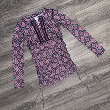 Cabana Life Swim Top Pink Floral Embroidered Zip Ruched Rash Guard Stretch S