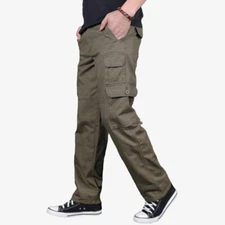 Men Cargo Combat Pants Utility Work Trousers Multi Pocket Outdoor Hiking Casual