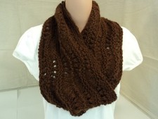 Handcrafted Wrap Cowl Brown Lace Design Alpaca Female Adult