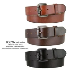 One Piece Genuine Full Grain Leather Casual Jean Belt 1-1/2" (38mm) Wide