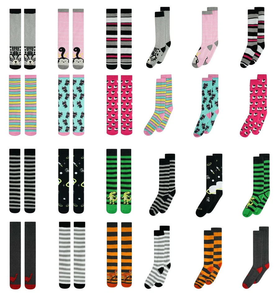SOCK STACK 6 Paar Jungen Mädchen Welly Socken Cotton Rich Design lange Gummistiefelsocke