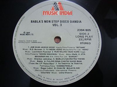 Babla Non Stop Disco Dandia Vol3 Bollywood Killer Breaks/Funk