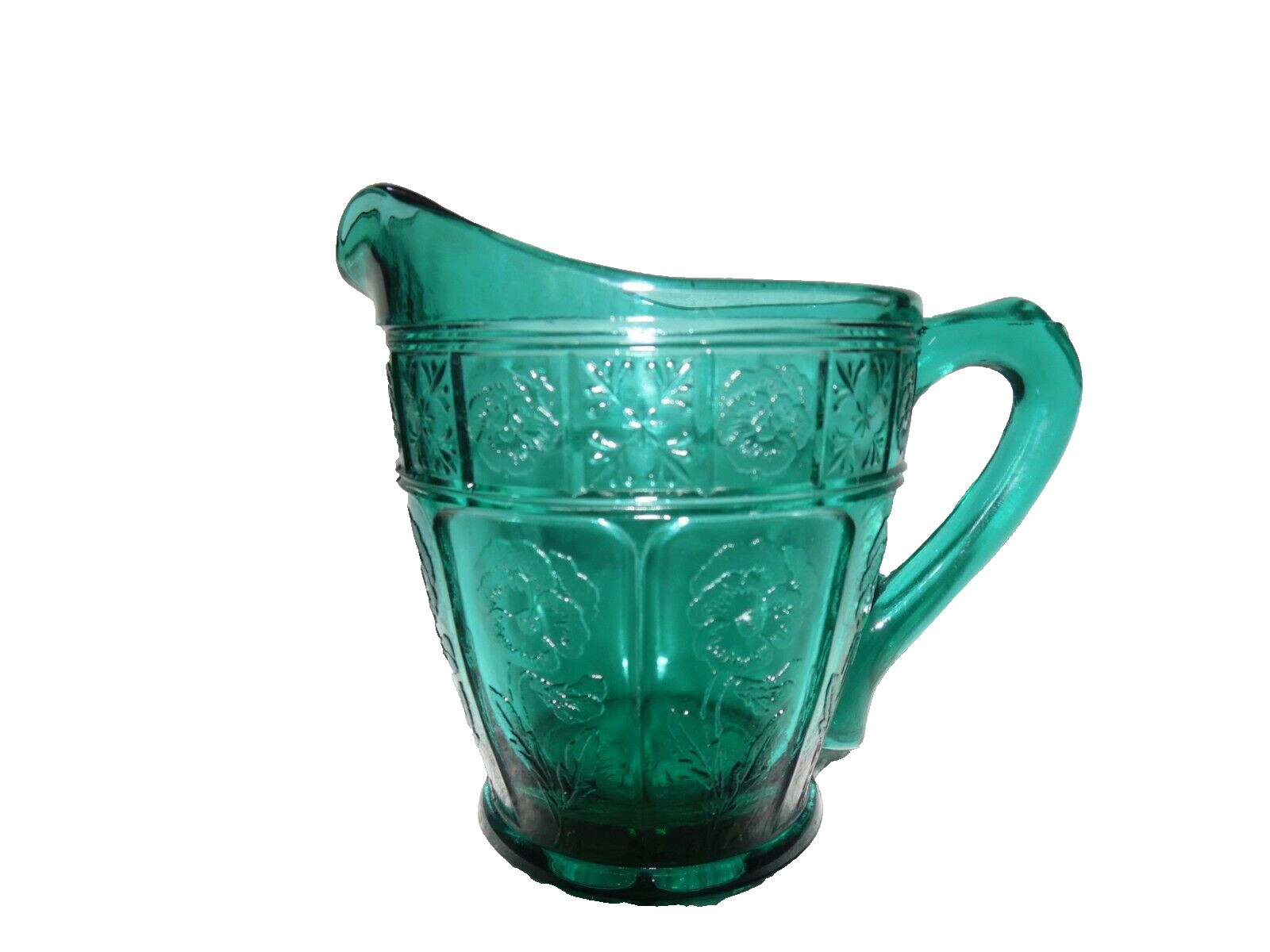 Jeannette Glass Ultramarine Doric & Pansy Reg Size Creamer & Open Sugar, RARE!