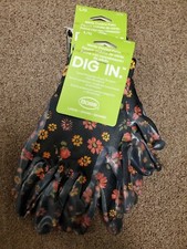 2 PAIRS BOSS Gardening Gloves Breathable Nitrile Coated Palm, Navy Floral Large