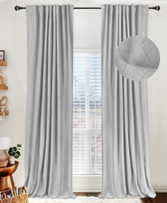 Grey Linen Blackout Curtains 96" Long, Thermal Insulated 2 Panels Set
