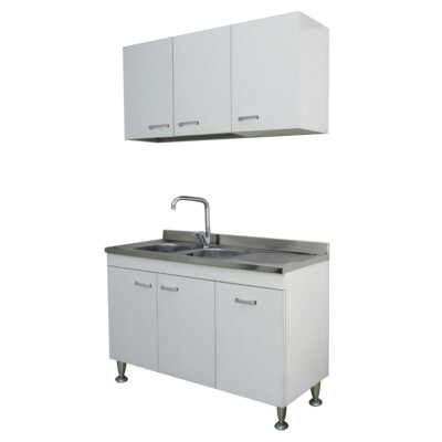 Mobile Cucina Sottolavello 3 Ante Bianco Con Lavello Inox - 120x50x81 Cm, Made In Italy - Foto 11