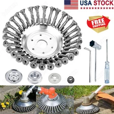 7PCS 8inch Steel Wire Wheel Brush Cutter Weed Eater Trimmer Head w/ Adapter Kit