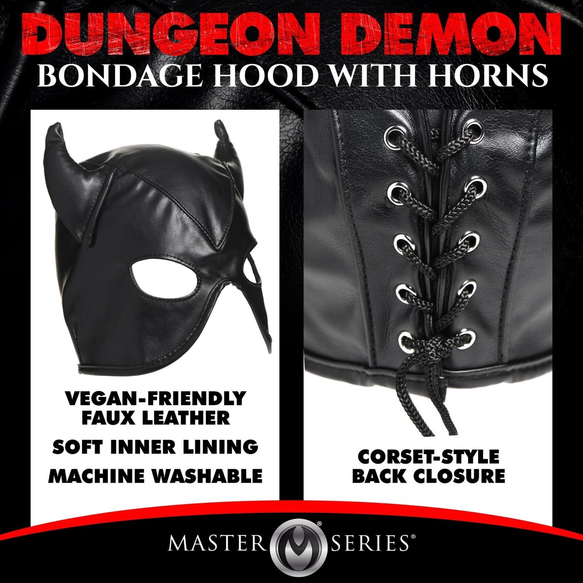 Realistic Demon Bondage Hood with Horns Face Mask BDSM 
