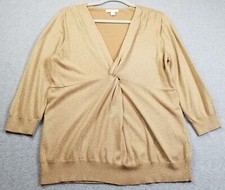 New York  Company Sweater Women Extra Large XL Gold Metallic 3/4 Sleeve Stretch