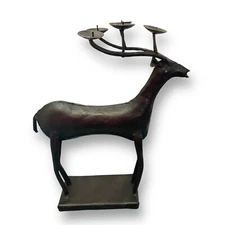Neiman Marcus Reindeer Metal Welded Candle Holder Brutalist Antler 14” Christmas