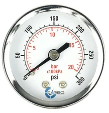2" Pressure Gauge - Chrome Plated Steel Case, 1/4"NPT, Back Mnt. 300 PSI