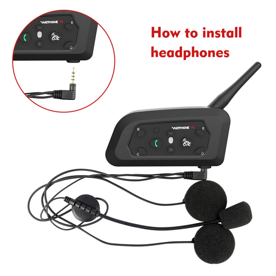 Motorcycle Helmet Intercom Bluetooth Wireless Headset Interphone V6 Waterproof - Image 4 of 4