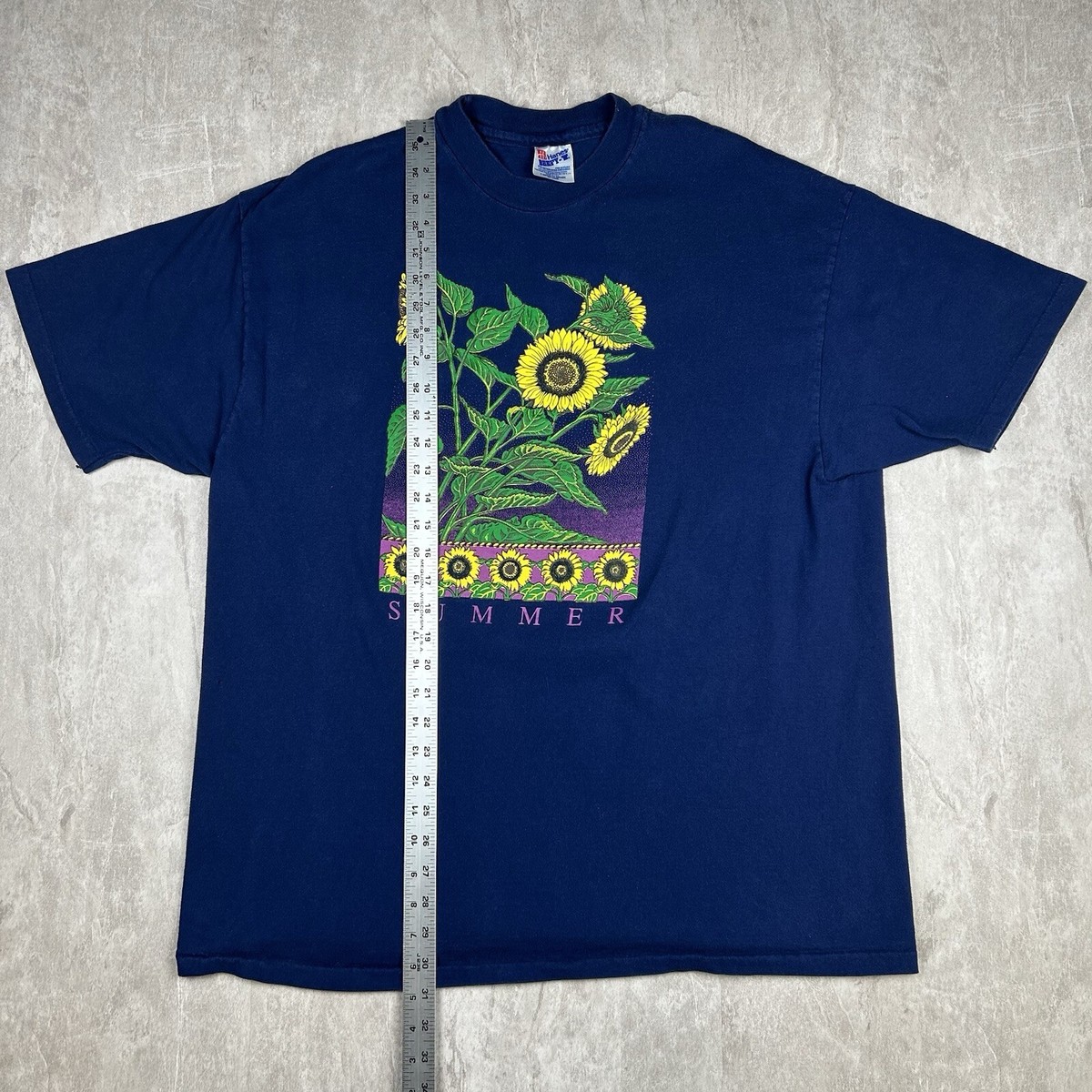 90s Hanes SunFlower ひまわり アートTシャツ デッドストック Vintage 90s Summer Sunflower T-Shirt Blue Nature Flowers Hanes
