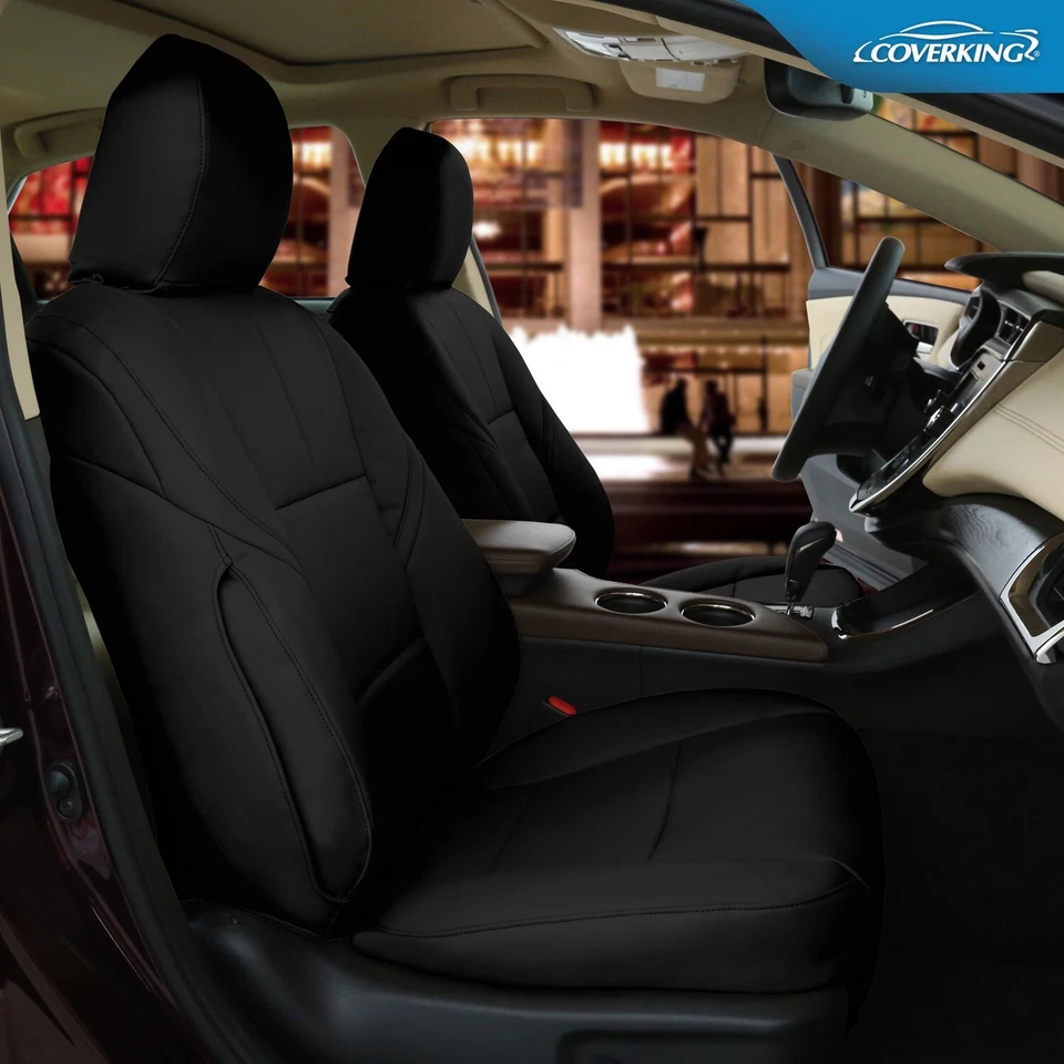 Fundas de asiento delanteras Coverking Premium de cuero sintético sin cordones a medida para Mazda Miata Foto 2 de 4