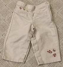 Vtg Spring 2004 Baby Gap Girls Tan Pink Embroidered Flowers Khaki Pants 12-18mos
