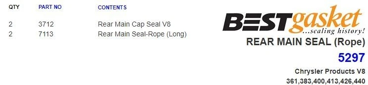 MEJOR cuerda sello principal trasero Chrysler Dodge Plymouth 1963-75 361 383 400 413 426 440 Foto 2 de 2