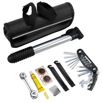 Bicycle Frame Tool Puncture Repair Kit Carry Case Bag With Pump