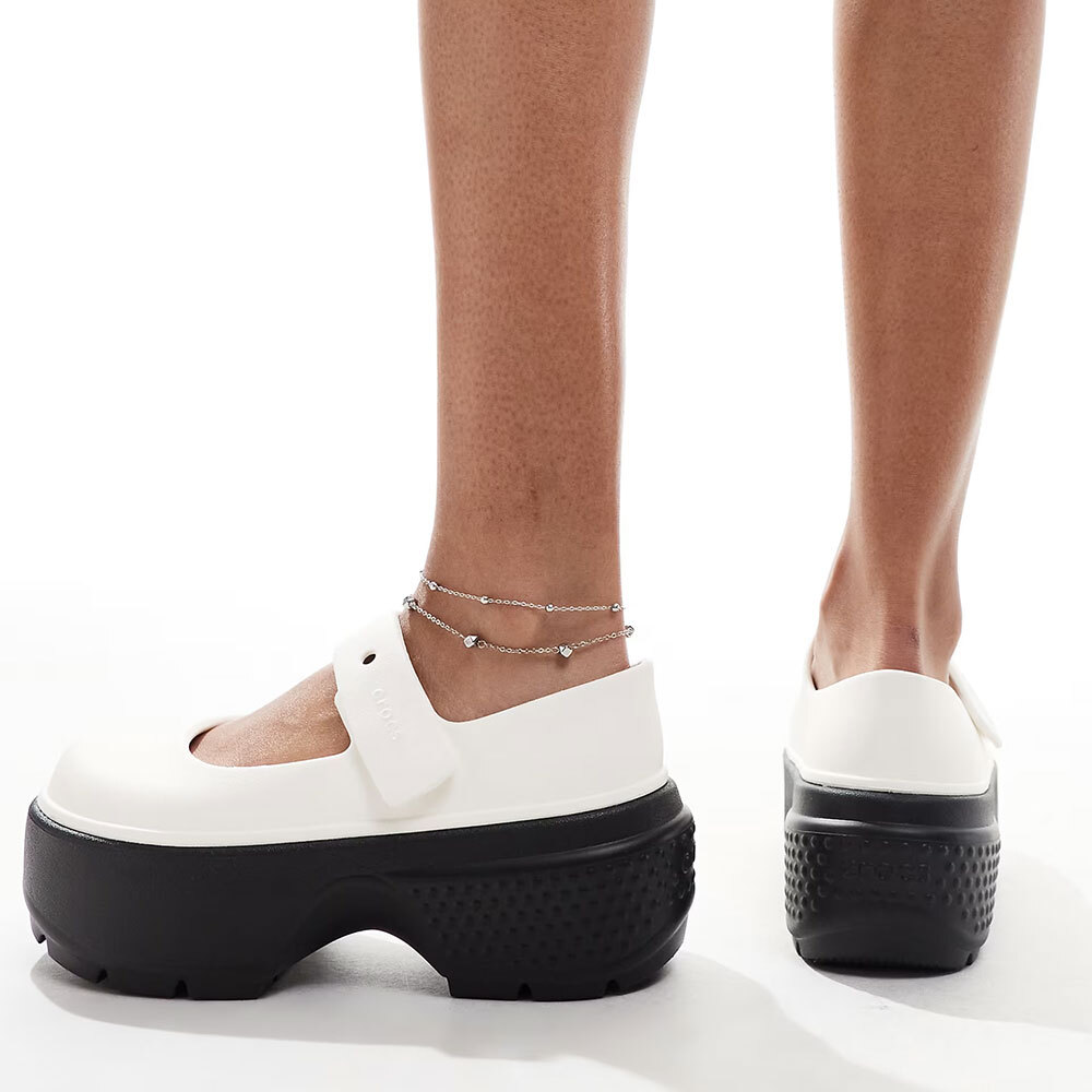 New Womens CROCS STOMP MARY JANE SANDAL 209939-0WX CHALK / BLACK