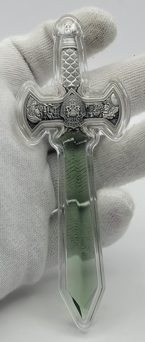 2025 Excalibur 1 oz .999 Fine Silver Sword Shaped Coin w/ Green
