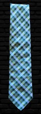 Ted Baker London Silk/Cotton Blend Tie Greens & Light Blue Plaid Made in USA