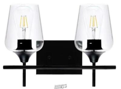 2-Light Matt Black Vanity Light Bathroom with Clear Glass Shades
